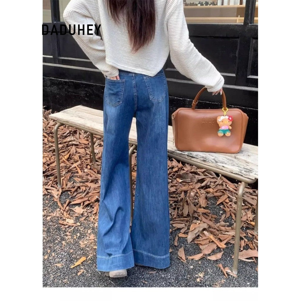 DADUHEY Dark Wash Loose Wide-Leg Jeans Women | High-Waist Straight