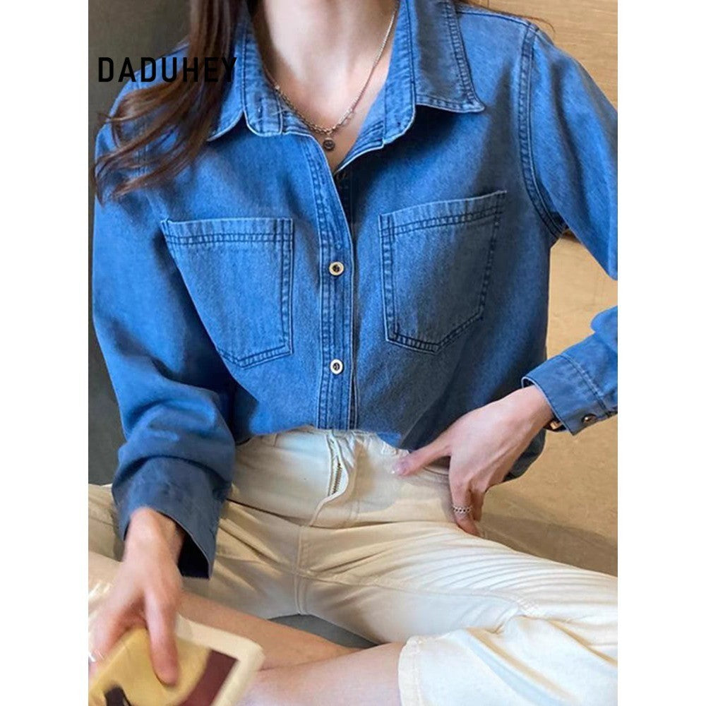 DADUHEY Denim Shirt Jacket Women | Sun Protection French Blouse