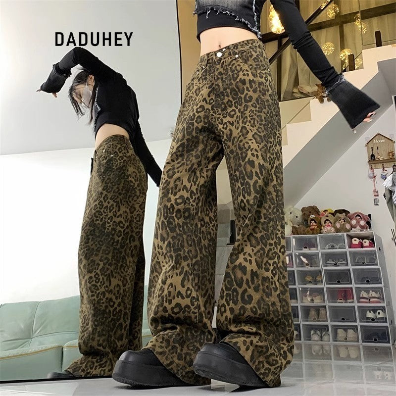 DADUHEY Leopard Print Wide-Leg Jeans Women | Western High Street Denim