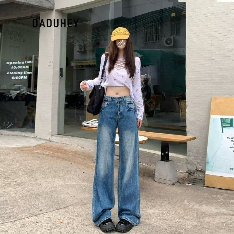 DADUHEY Straight Wide-Leg Mop Jeans Women | High-Waist Loose Fit