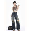DADUHEY Blue Ultra-Thin Wide-Leg Jeans Women | Ripped Slimming Denim