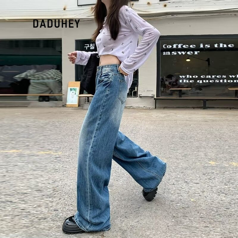 DADUHEY Straight Wide-Leg Mop Jeans Women | High-Waist Loose Fit