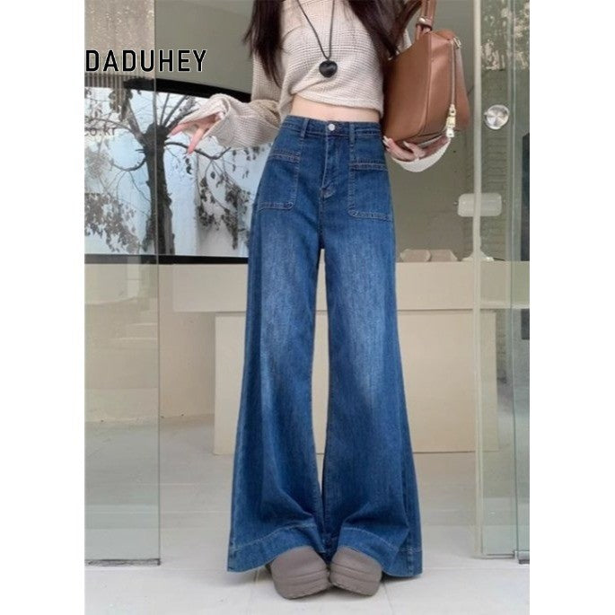 DADUHEY Dark Wash Loose Wide-Leg Jeans Women | High-Waist Straight