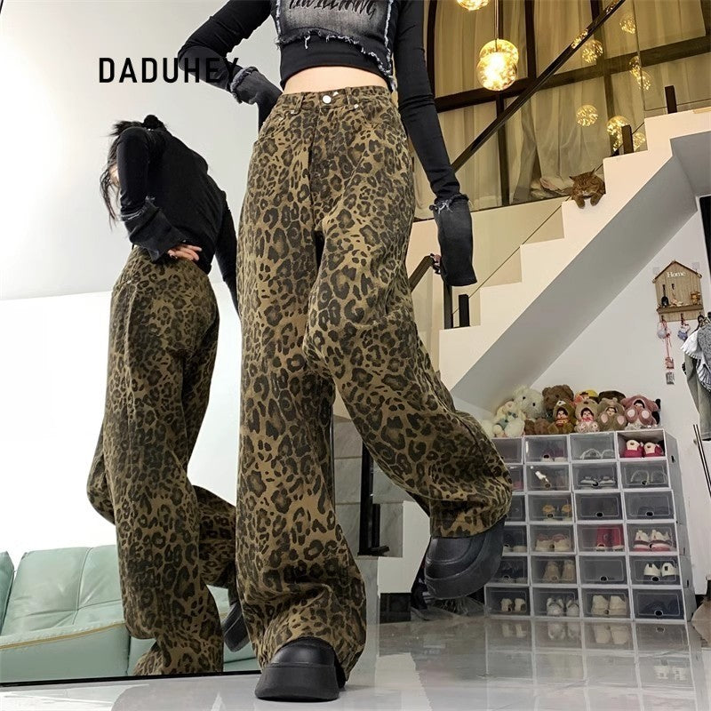 DADUHEY Leopard Print Wide-Leg Jeans Women | Western High Street Denim