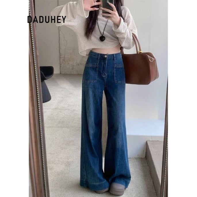 DADUHEY Dark Wash Loose Wide-Leg Jeans Women | High-Waist Straight