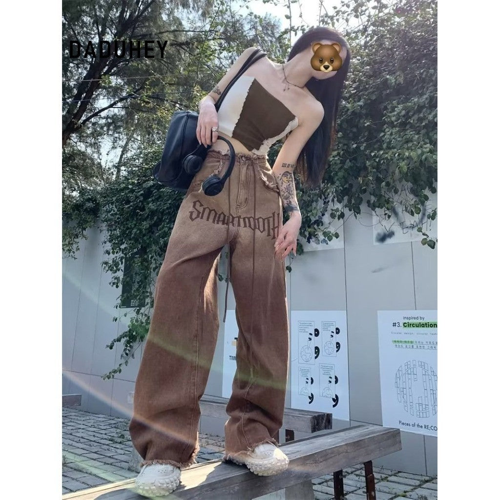 DADUHEY Brown Printed Straight Jeans Women | High Street