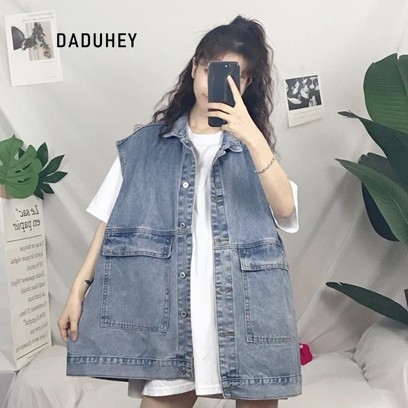 DaDuHey DaDuHey Retro V-neck Loose All-Matching Western Style Workwear Outer Wear Sleeveless Denim Vest Women