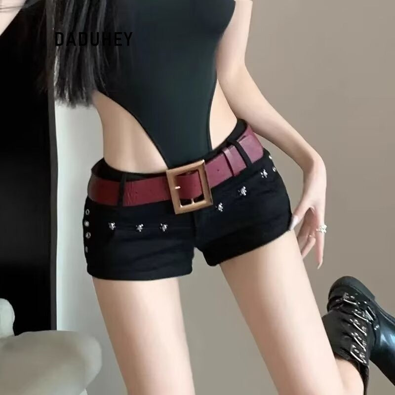 DADUHEY Black High-Waist Stretch Denim Shorts Women | Slimming Fit