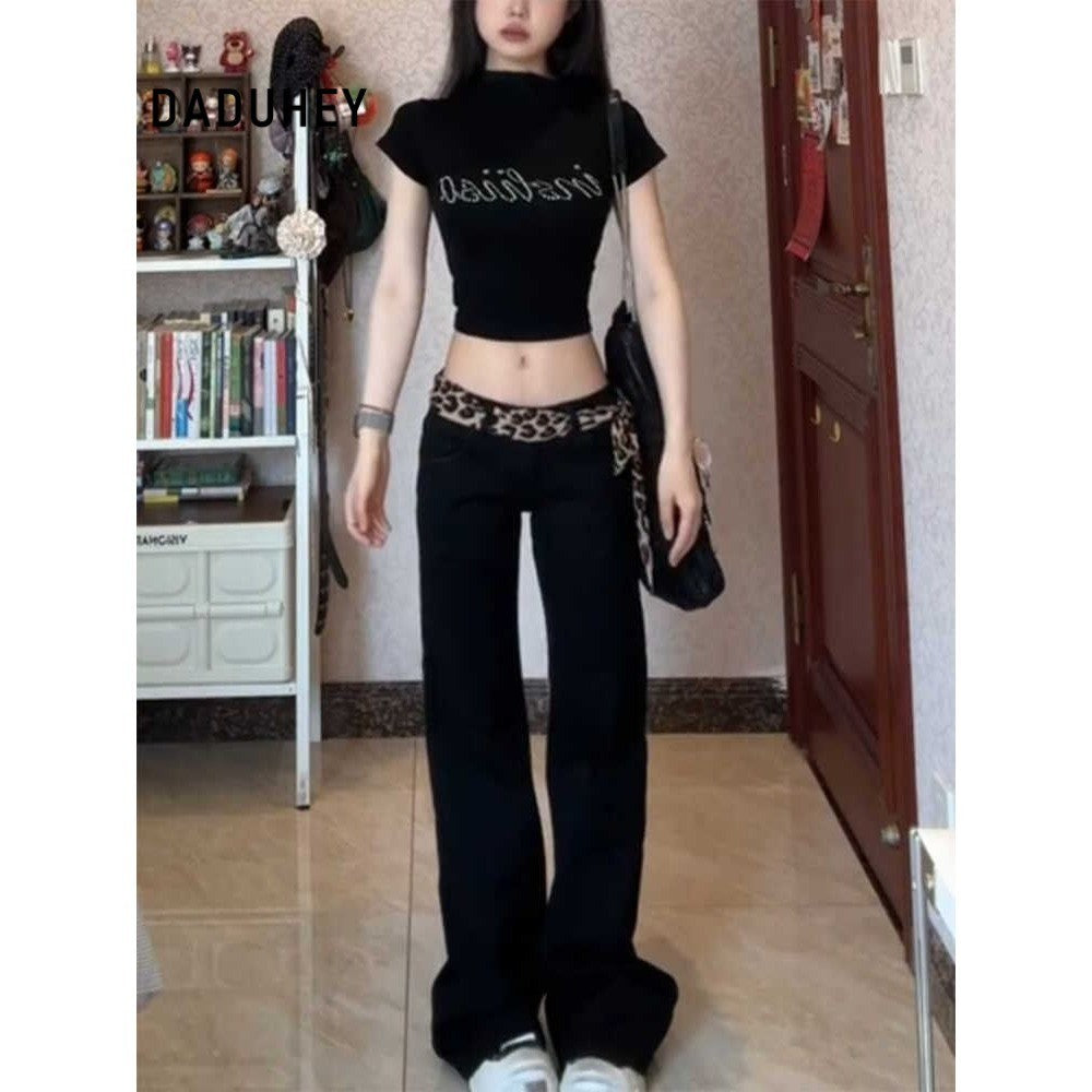 DADUHEY Black High-Waist Wide-Leg Mop Jeans Women | 840
