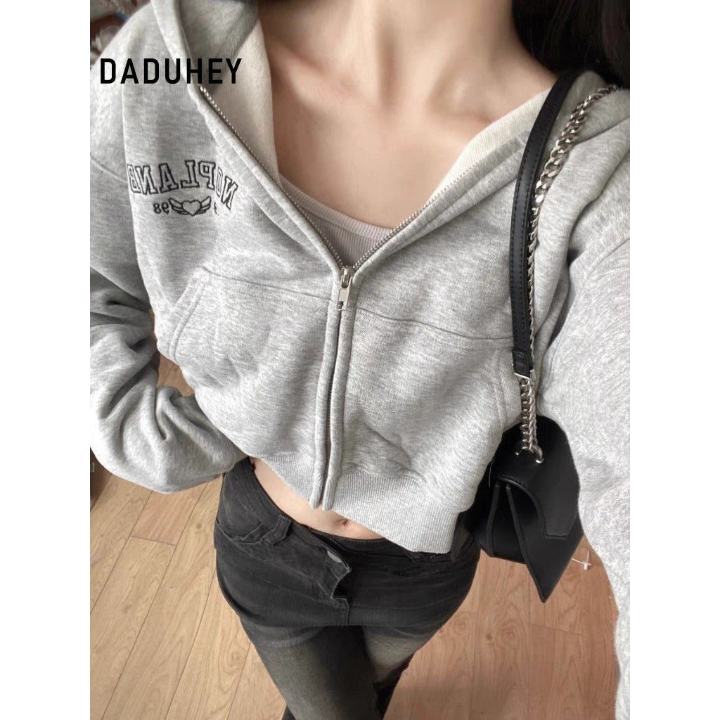 DADUHEY Black Grey High-Waist Wide-Leg Mop Jeans Women | Retro Loose Fit