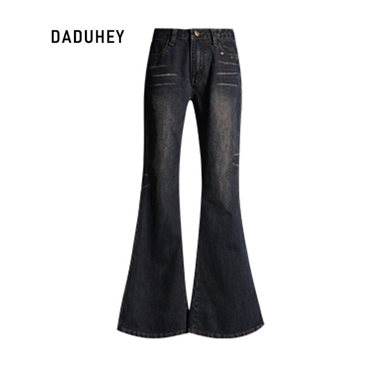 DaDuHey Summer New Retro Low Waist Loose Pear Shapes Straight Skinny Jeans for Women