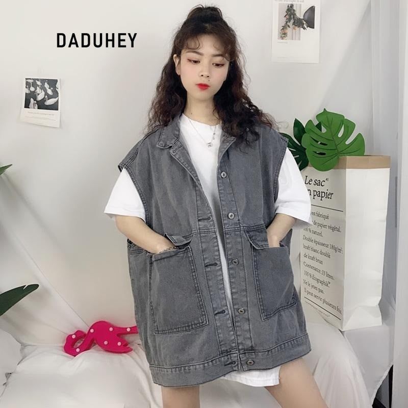 DaDuHey DaDuHey Retro V-neck Loose All-Matching Western Style Workwear Outer Wear Sleeveless Denim Vest Women