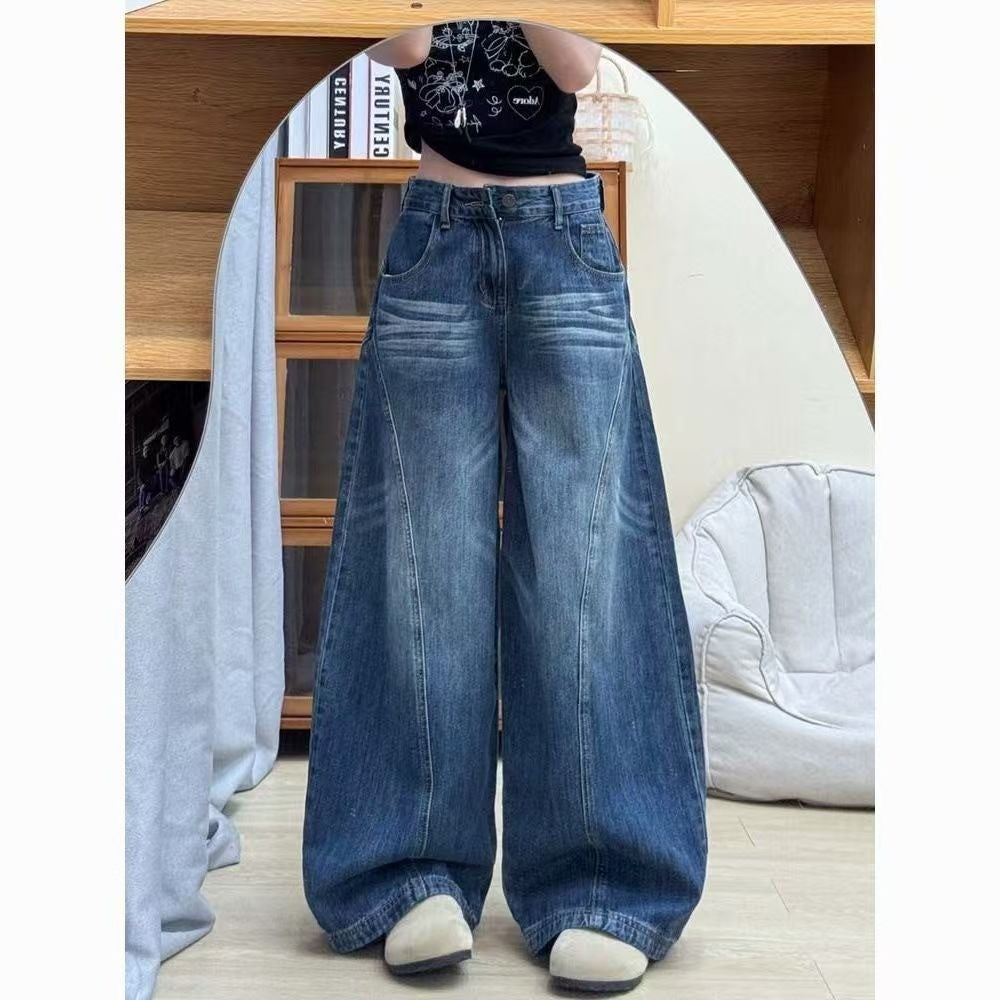 DaDuHey Machete Jeans Women's American Retro Street Style Drooping Slimming Pear-Shaped Small Man