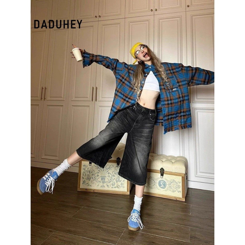 DADUHEY High-Waist Wide-Leg Cropped Denim Shorts | Slimming Straight