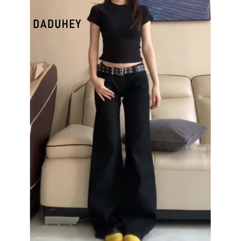 DADUHEY Black High-Waist Wide-Leg Mop Jeans Women | 840