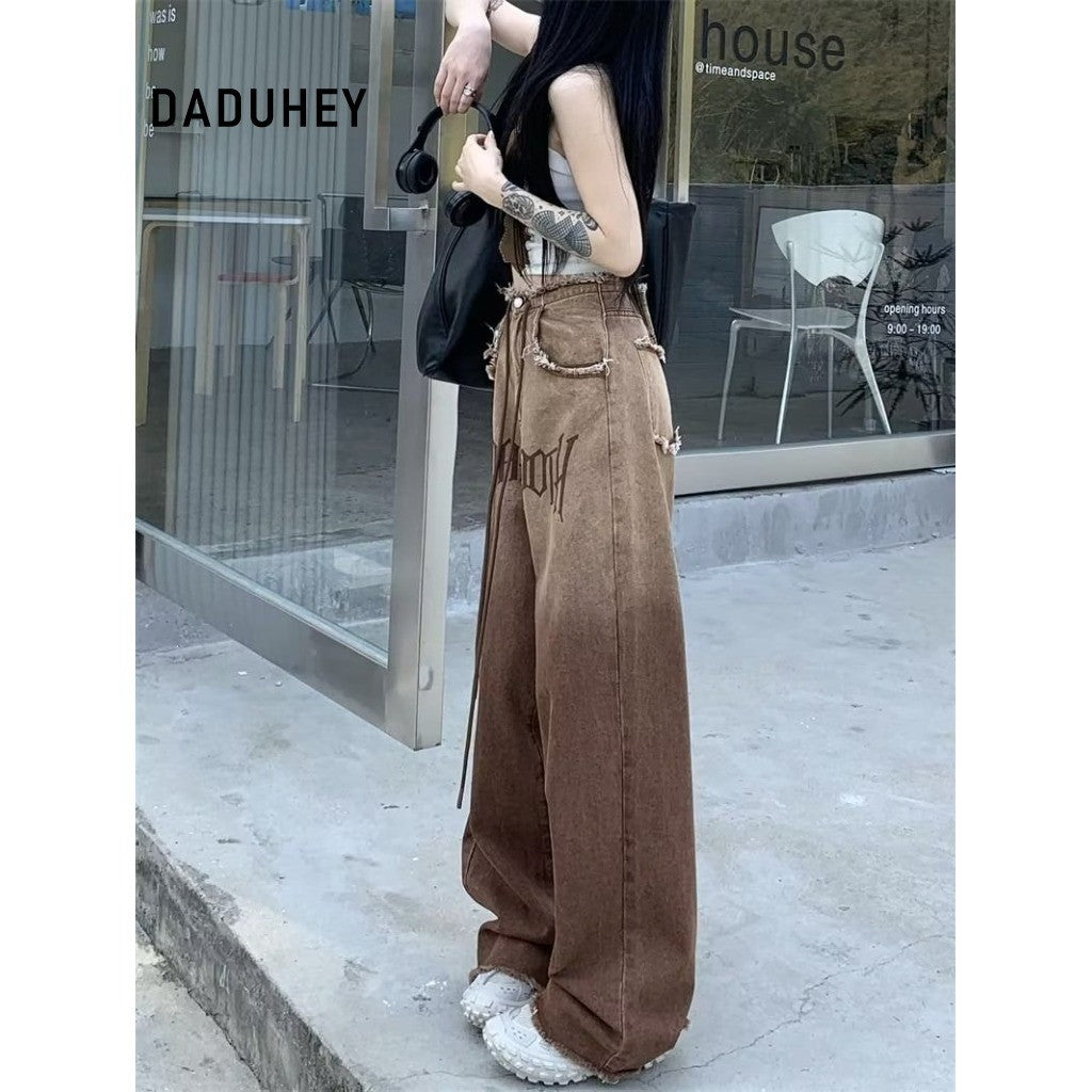 DADUHEY Brown Printed Straight Jeans Women | High Street