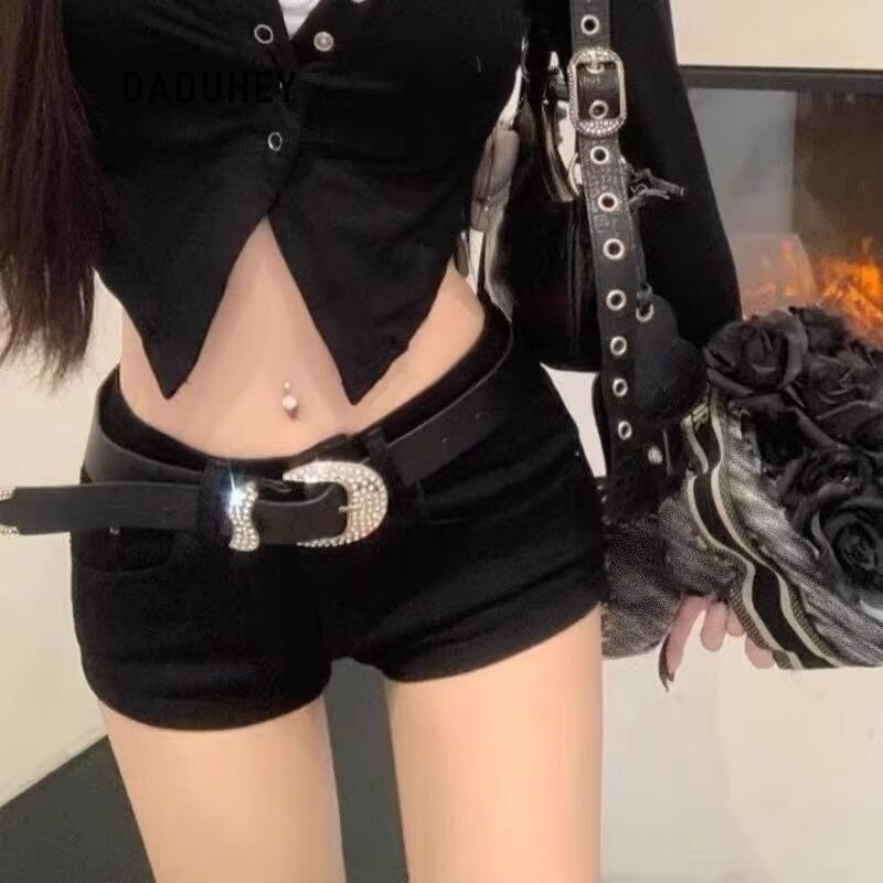 DADUHEY Black Low-Waist Tight Denim Shorts Women | Fitted Stretch
