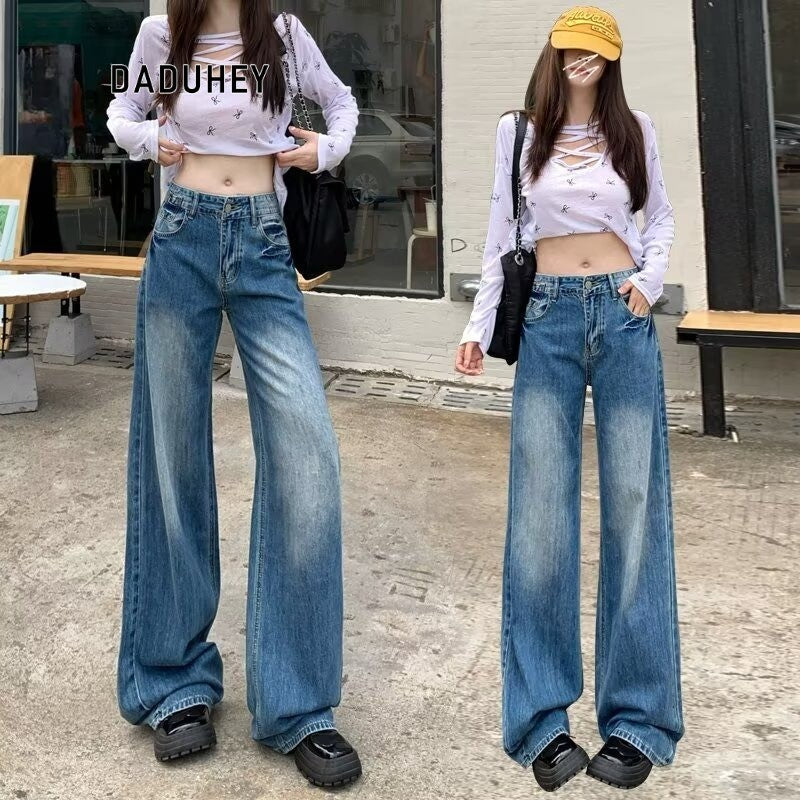DADUHEY Straight Wide-Leg Mop Jeans Women | High-Waist Loose Fit