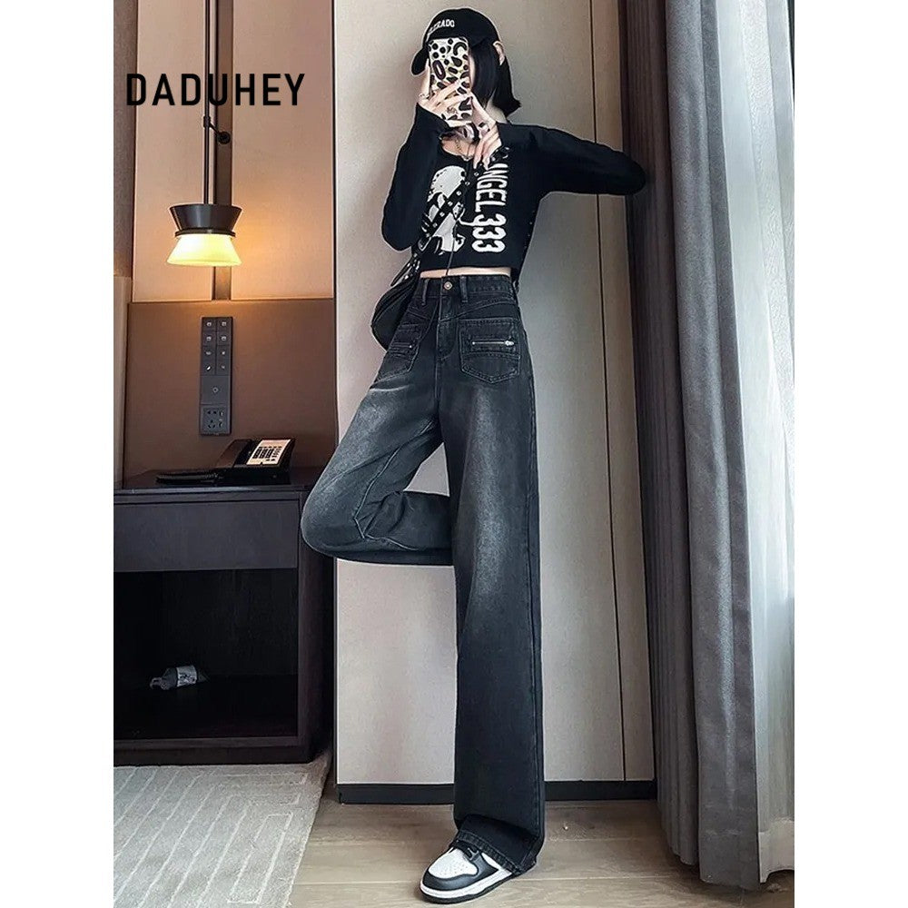 DADUHEY Distressed Wide-Leg Jeans Women | Washed High-Waist