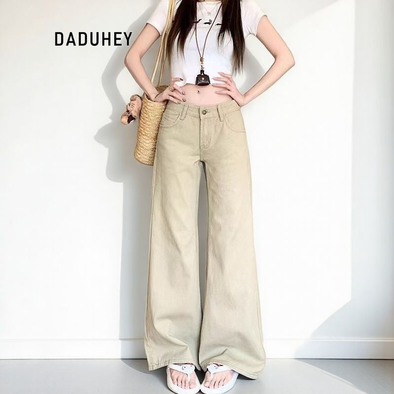 DADUHEY Straight Jeans Women's American-Style Retro Low Waist Loose Slimming Khaki Trousers in Stock