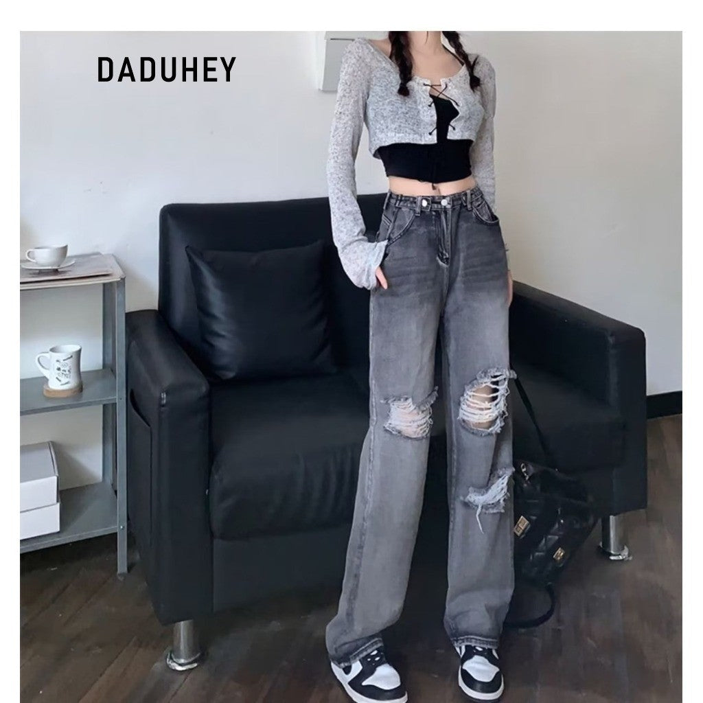 DADUHEY Hip-Hop Ripped Wide-Leg Jeans Women | High-Waist Style