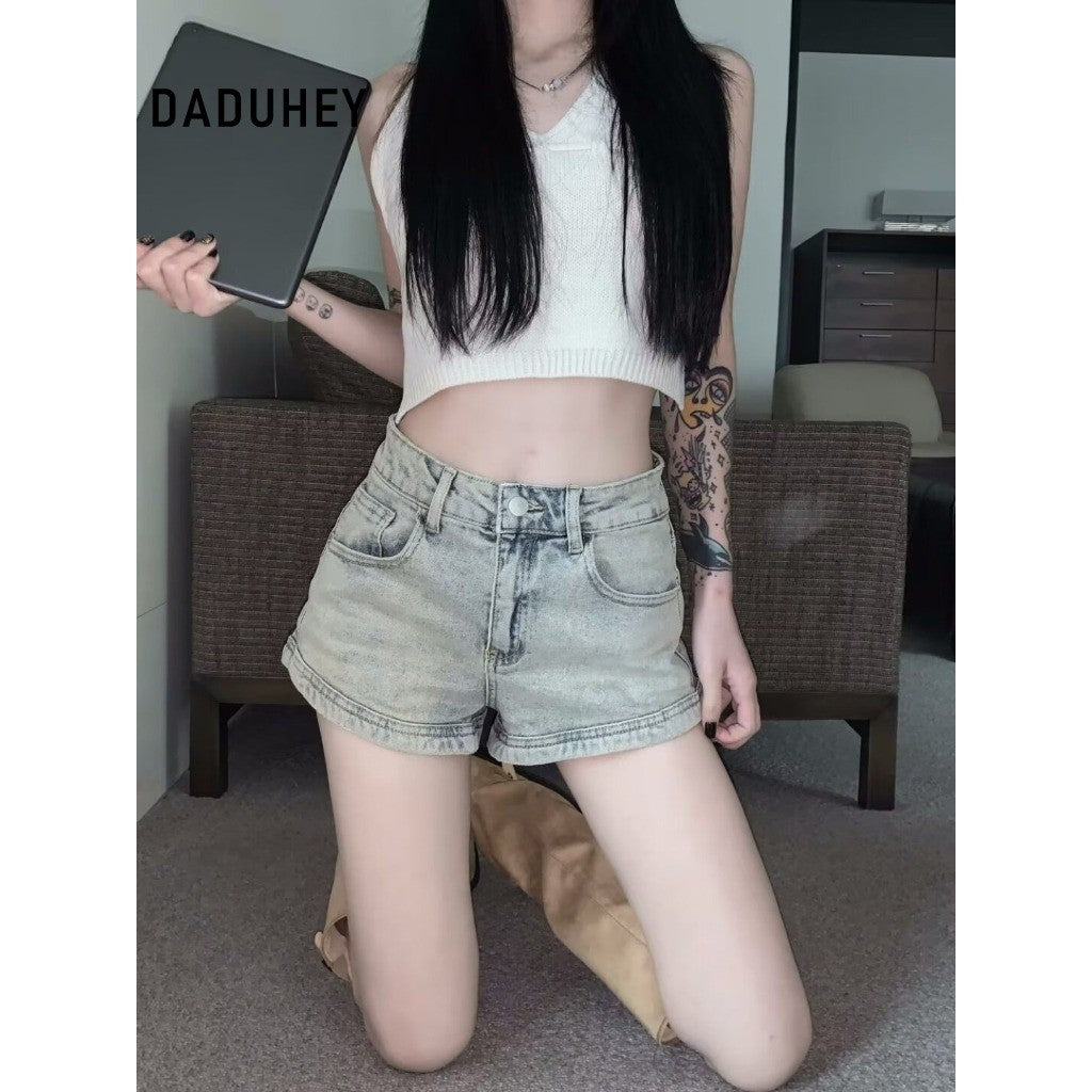 DADUHEY Ruffle Denim Shorts Women | High-Waist Slim-Fit