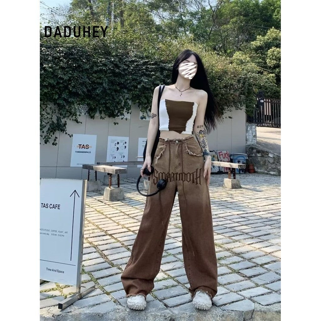 DADUHEY Brown Printed Straight Jeans Women | High Street