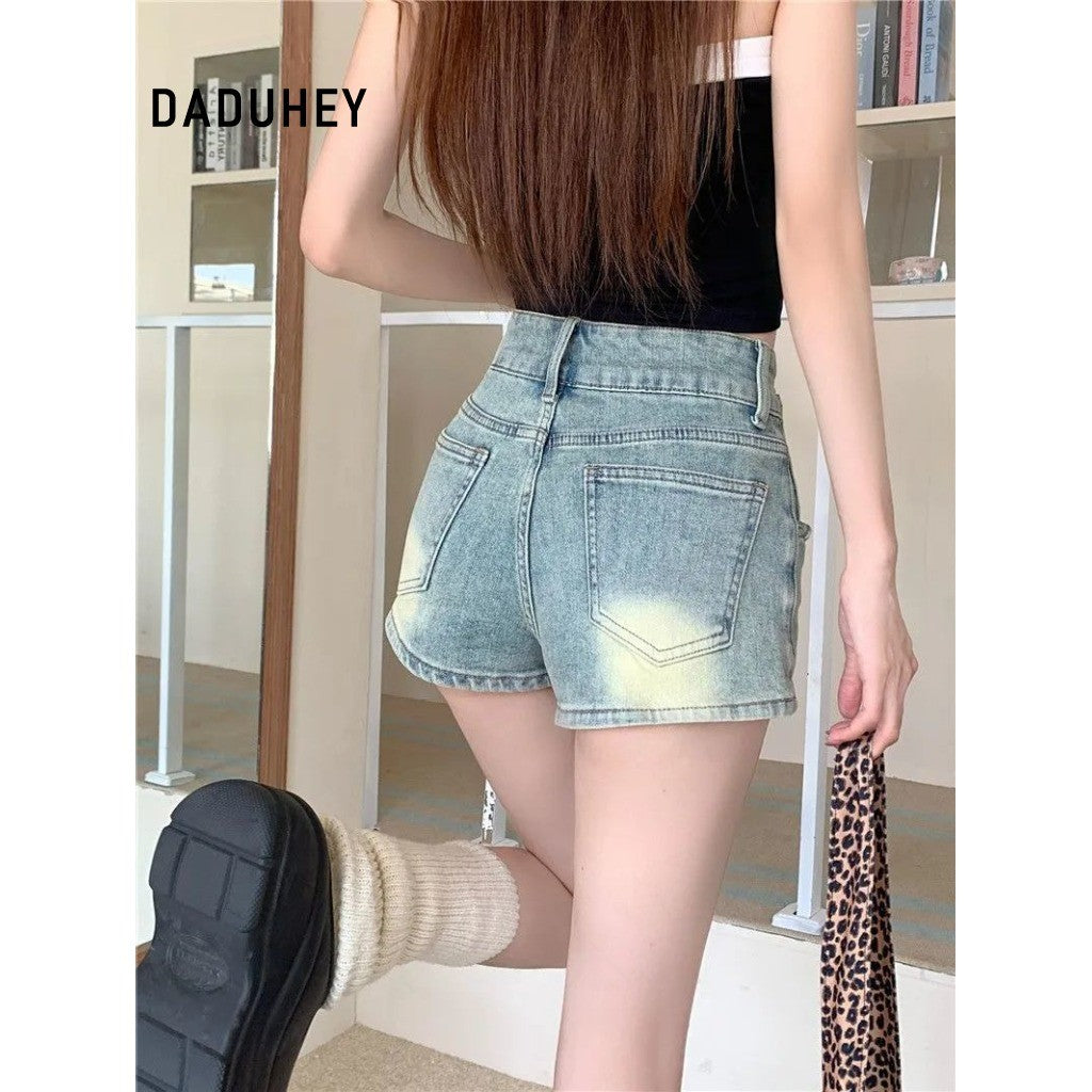 DADUHEY High-Waist Slim Fit Distressed Denim Shorts | Woven Pocket