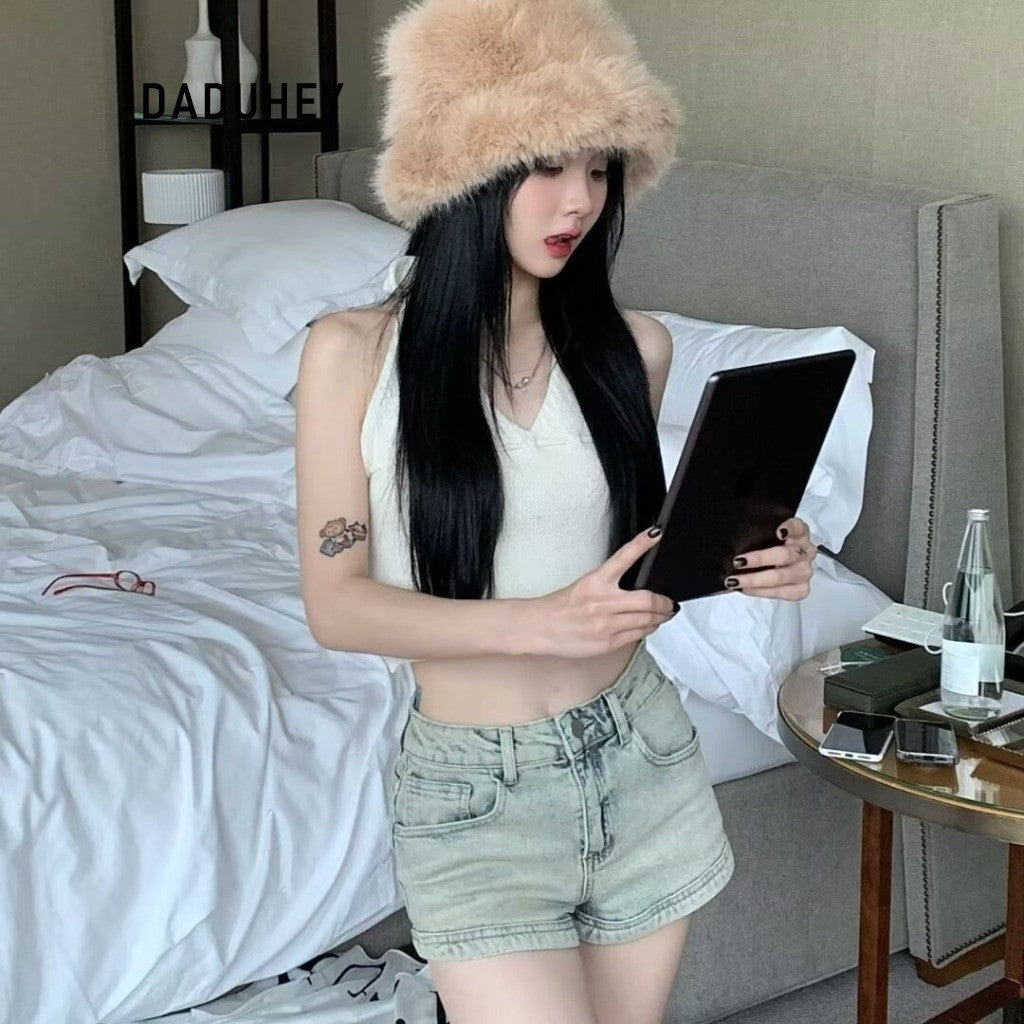 DADUHEY Ruffle Denim Shorts Women | High-Waist Slim-Fit
