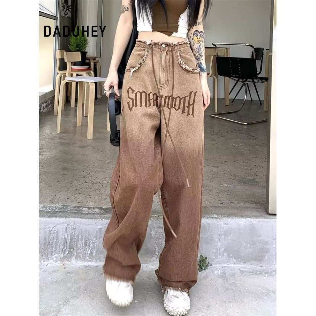 DADUHEY Brown Printed Straight Jeans Women | High Street