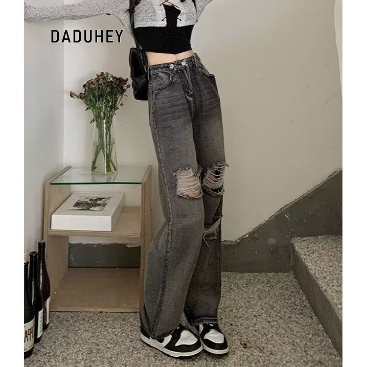 DADUHEY Hip-Hop Ripped Wide-Leg Jeans Women | High-Waist Style