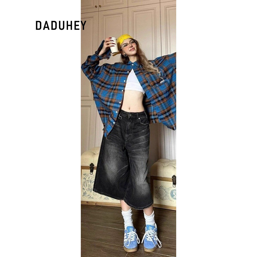 DADUHEY High-Waist Wide-Leg Cropped Denim Shorts | Slimming Straight