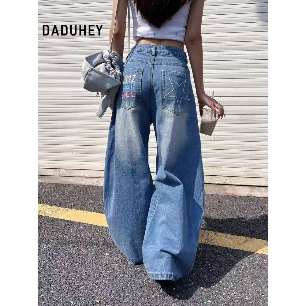 DaDuHey Women's Wide-Leg Jeans American Style Fresh XINGX Embroidered Loose All-Matching Casual Trousers