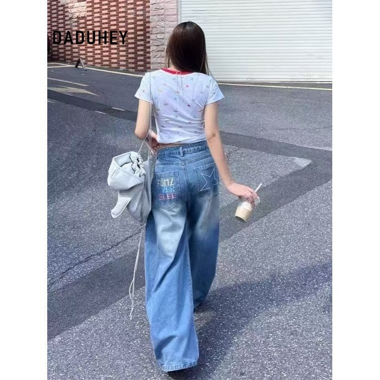 DaDuHey Women's Wide-Leg Jeans American Style Fresh XINGX Embroidered Loose All-Matching Casual Trousers