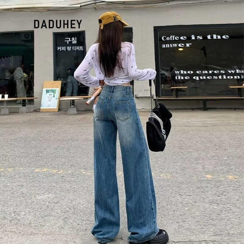 DADUHEY Straight Wide-Leg Mop Jeans Women | High-Waist Loose Fit