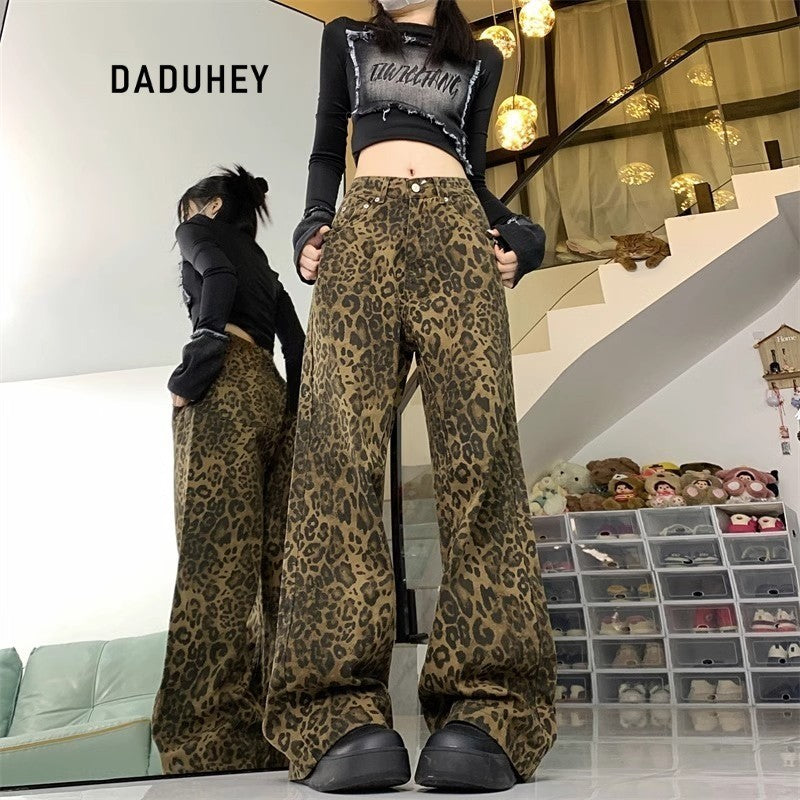 DADUHEY Leopard Print Wide-Leg Jeans Women | Western High Street Denim