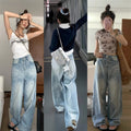 DADUHEY Blue Distressed Wide-Leg Jeans Women | Crack Denim Mop Pants