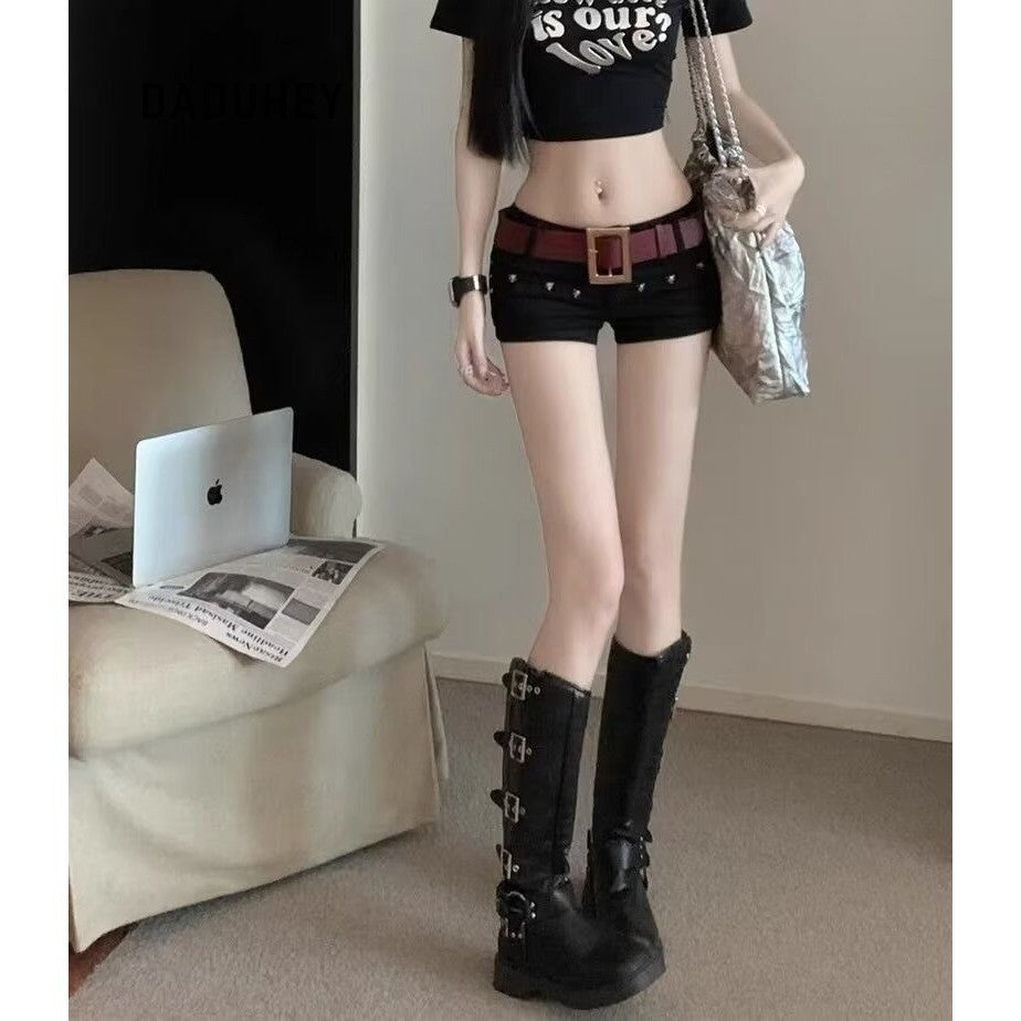 DADUHEY Black High-Waist Stretch Denim Shorts Women | Slimming Fit
