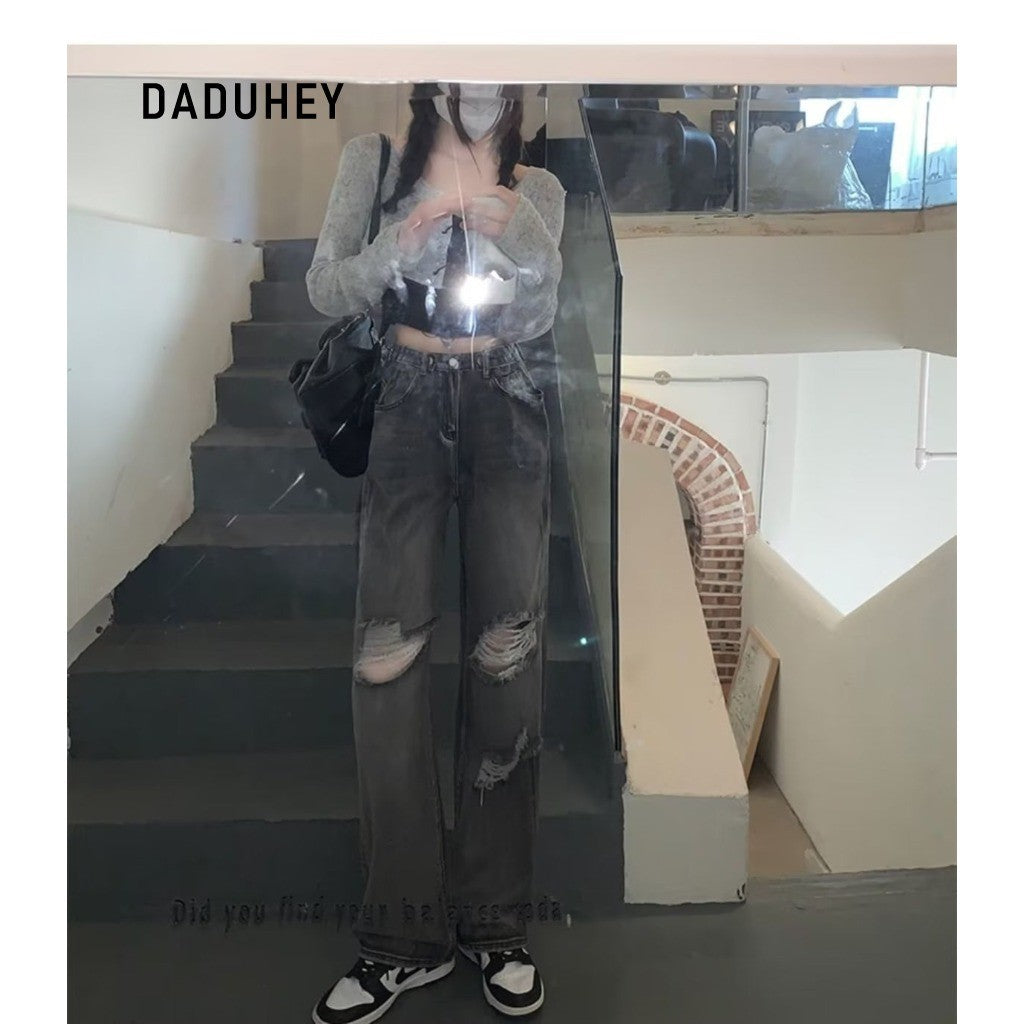DADUHEY Hip-Hop Ripped Wide-Leg Jeans Women | High-Waist Style