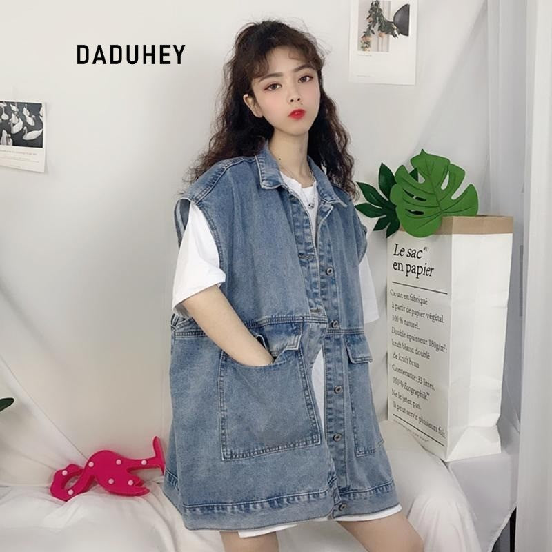 DaDuHey DaDuHey Retro V-neck Loose All-Matching Western Style Workwear Outer Wear Sleeveless Denim Vest Women
