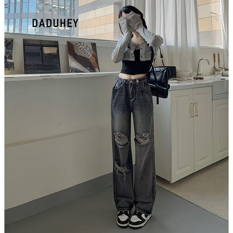 DADUHEY Hip-Hop Ripped Wide-Leg Jeans Women | High-Waist Style