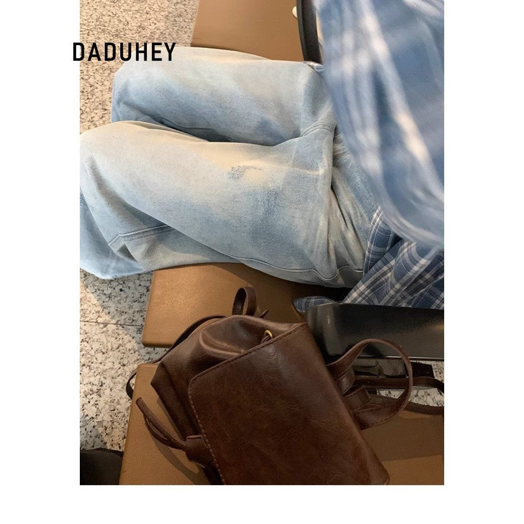 DADUHEY Blue Distressed Wide-Leg Jeans Women | Crack Denim Mop Pants