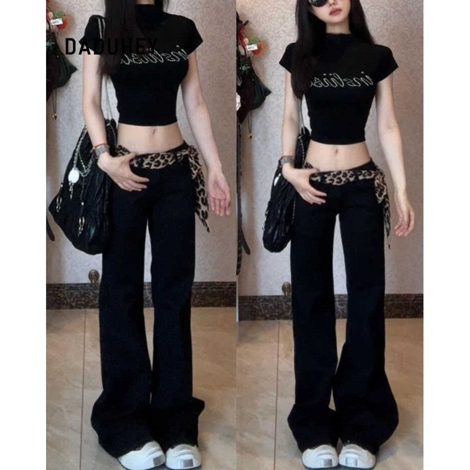 DADUHEY Black High-Waist Wide-Leg Mop Jeans Women | 840