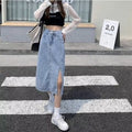 DADUHEY High-Waist Denim Skirt Women | Split Mid-Length Sheath