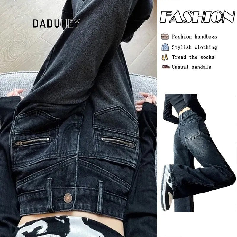 DADUHEY Distressed Wide-Leg Jeans Women | Washed High-Waist