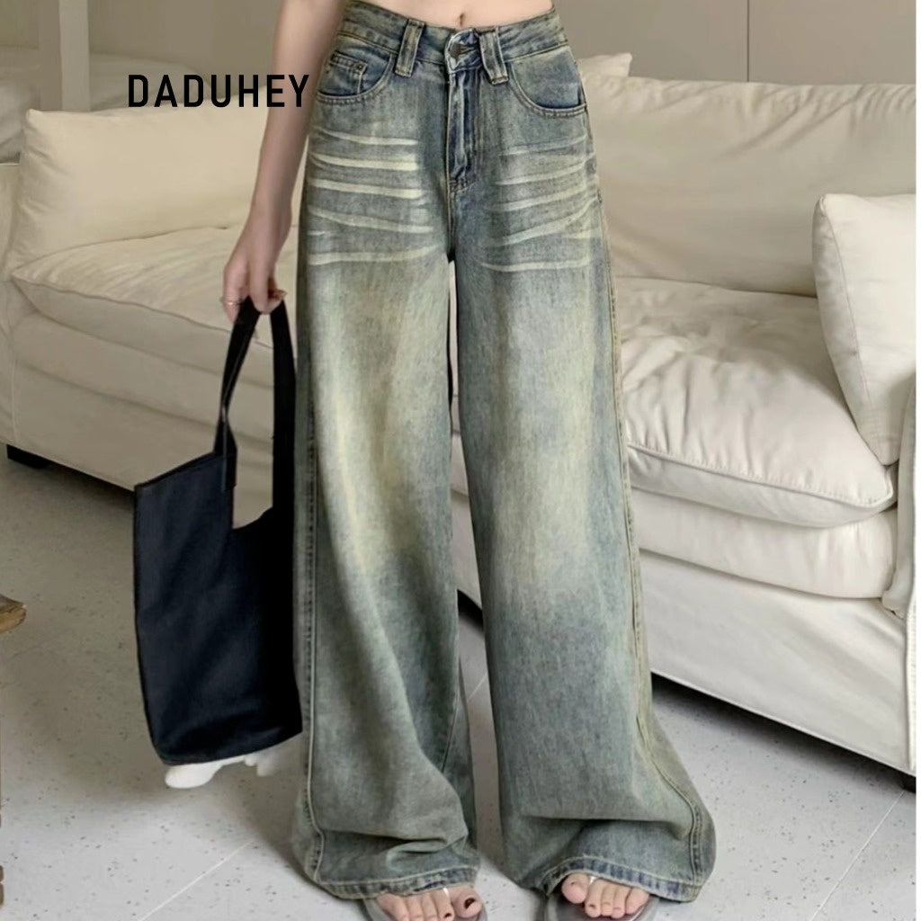 DADUHEY Retro Distressed Wide-Leg Jeans Women | High-Waist Loose