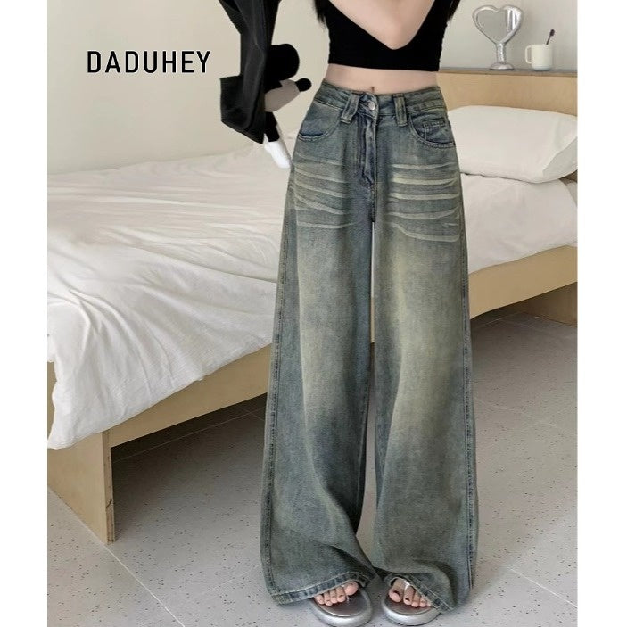 DADUHEY Retro Distressed Wide-Leg Jeans Women | High-Waist Loose