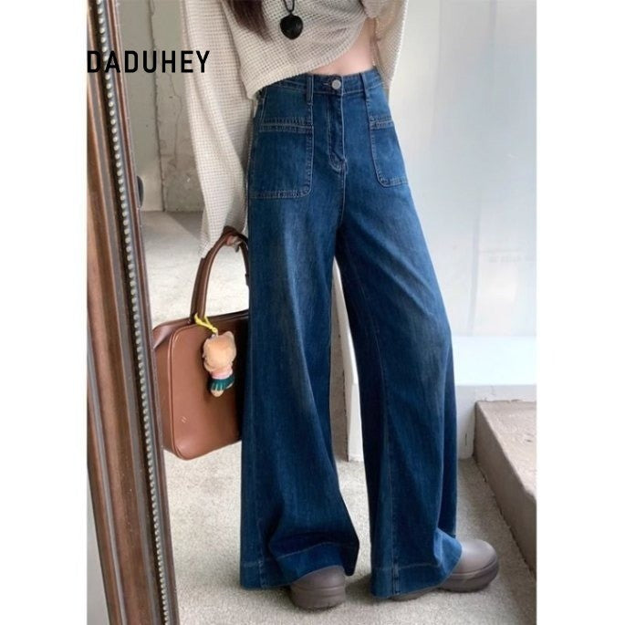DADUHEY Dark Wash Loose Wide-Leg Jeans Women | High-Waist Straight