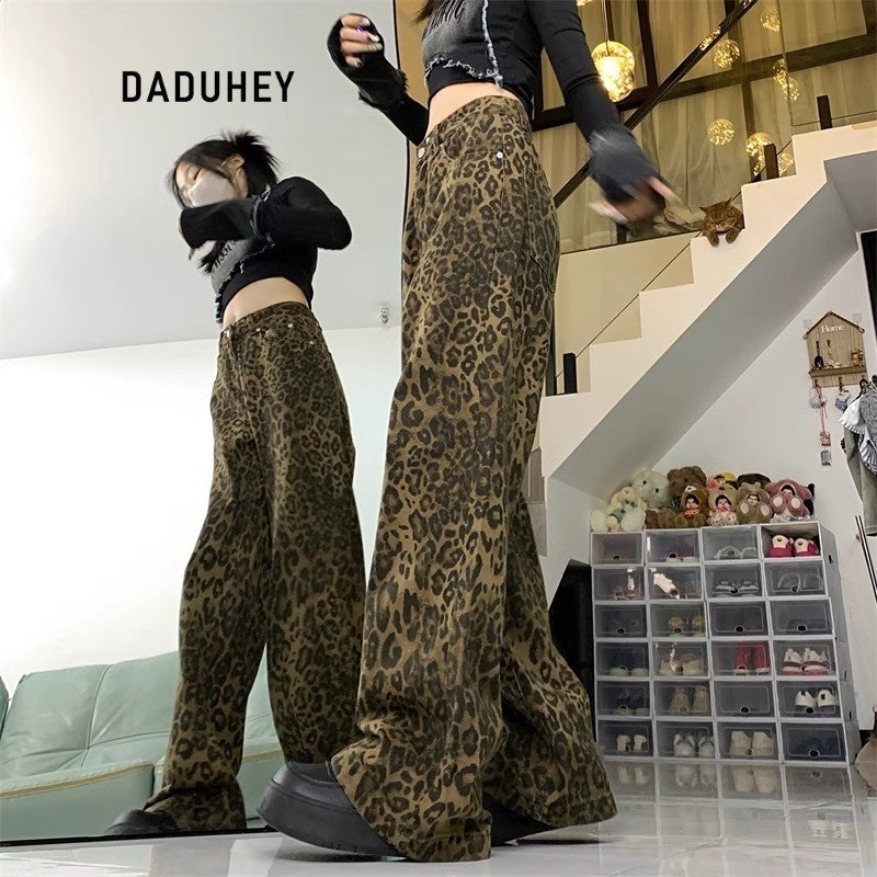 DADUHEY Leopard Print Wide-Leg Jeans Women | Western High Street Denim