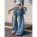 DaDuHey Women's Wide-Leg Jeans American Style Fresh XINGX Embroidered Loose All-Matching Casual Trousers